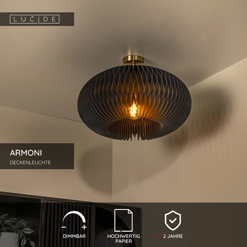 Lucide ARMONI - Deckenleuchte - Ø 52 cm - 1xE27 - Schwarz - USP